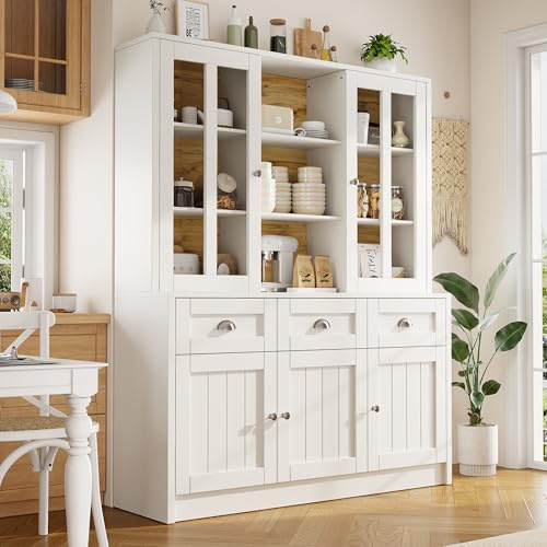 SACOOL Armadio alto 140 x 38,5 x 175 cm, per soggiorno, vetrina, cucina, sala da pranzo con cassetti, moderna e minimalista, per cucina, soggiorno, sala da pranzo, bianco