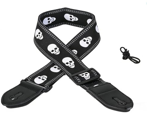 KIRVOS Polypropylen Schultergurt mit Totenkopf-Muster – Robuster Gitarrengurt für E-Gitarre, Akustikgitarre & Westerngitarre, Ideal für Kinder & Erwachsene