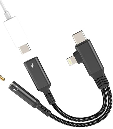 Lightning to 3.5mm Headphone Jack Adapter USB C to Aux Audio Adapter for iPhone17 16 15 14 Pro Max Compatible with Samsung S25 Headphones Charger for Apple for ipad Splitter Cable Car stereo earphones