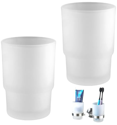Minxulan 2 Stück 225 ml Frosted Glas-Zahnputzbecher, Ersatz für Wandmontage | Hygienischer Zahnputzbecher Glas für Zahnputzbecherhalter, Zahnputzbecher Glas, Zahnputzglas für Badezimmer Zubehör