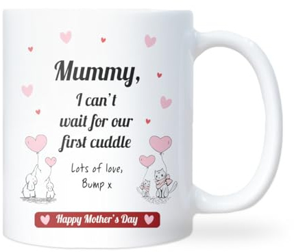 Confidently Quirky - Mummy Can't Wait to Cuddle Mothers Day from Bump White Mug, First Mothers Day Gift, Mum to Be Pregnancy Gift