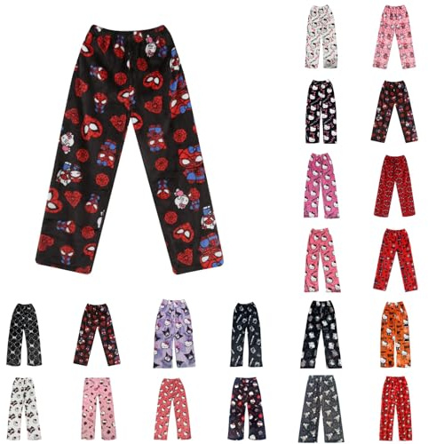 Chnnamzu 2026 Pantalon Pyjama Femme et Homme – Bas de Pyjama en Flanelle Polaire Chaud et Doux, Pijamas Anime Cartoon Y2K Kawaii Taille Élastique Loungewear Décontracté Vêtements de Nuit pour Maison