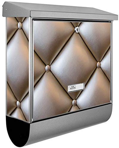 banjado® Burgwächter Briefkasten Edelstahl 38x39x12cm mit Motiv Polster Bronze/Briefkasten Edelstahl ohne Zeitungsfach/Briefkasten grau/Postkasten inkl. Montagematerial & 2 Schlüsseln