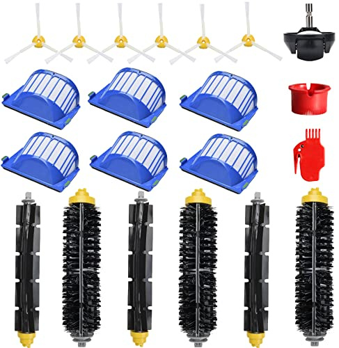 21-Piezas Repuestos para iRobot Roomba 600 Serie 671 676 680 690 697 698 | JoyBros Compatible con 675: 6 Cepillo Rodillo Principal; 6 Cepillos Laterales; 6 Filtros; 2 Utensilios de Limpieza; 1 Rueda