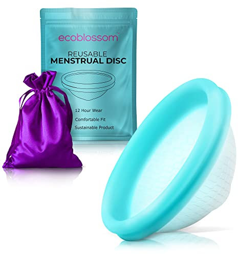 Ecoblossom Reusable Menstrual Disc - Large Menstrual Cup - Soft Period Disc for Women Designed with Flexible, Medical-Grade Silicone Period Cup (Large, Cyan)