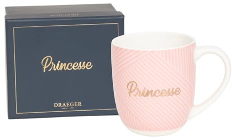 DRAEGER PARIS 1886 | Mug en Céramique Rose Princesse 320ml | Cadeau Chic pour Amie, Copine ou Collègue | Design Géométrique & Message Doré | Avec Coffret Cadeau Élégant