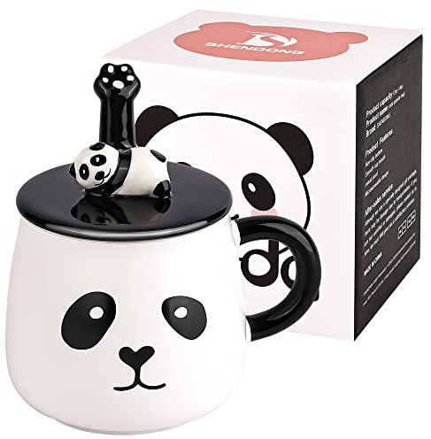 Süße 3D-Panda-Kaffeetasse aus Keramik Mit Deckel und Löffel - Neuheit Tee Milchbecher - Geschenke für Panda-Liebhaber, Frau, Freunde, Mama, Kinder, Mädchen, Ehefrau