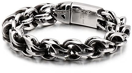 Beydodo Armband Herren Silber 23CM, Bettelarmband Edelstahl Gliederarmband Breit 12MM mit Steckschließe Partnerarmbänder Männer Armband Silber für Charms