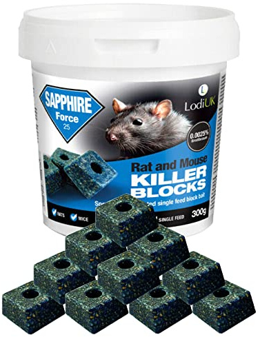 Rat Mouse Block Bait Block Tub Rat Poisoning Bait Rodent Control Single Feed Mice Killing Sachets for Home & Garden Treatment Sapphire Tub 300g