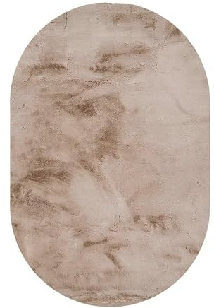 Hochflor Teppich Oval - Comfy Supreme Taupe - 100x152cm | Einfarbig - Industrielle, Ländlich, Modern, Skandinavisch - Wohnzimmer, Schlafzimmer - Fellteppich