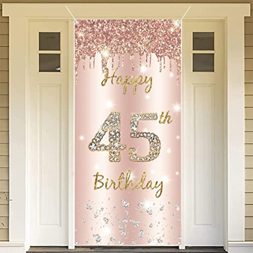 45. Geburtstag Frauen Deko, Happy 45 Birthday Door Banner Roségold, 45. Geburtstag Stoff Schild Plakat Türdekoration, Geburtstagsfeier Willkommensschild