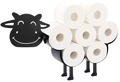 BTSKY Toilettenpapierhalter aus Metall, mattschwarz, Tier-Stil, freistehend und wandmontierbar, für Badezimmer, Zuhause, Küche, WC (Kuh)