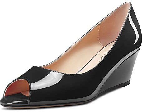 Aachcol Femmes Compensé Bloc Chunky Mi Talon Heel Escarpins Slip-on Ouvert Bout Dress Chaussures Bureau Party Vernis 5 CM
