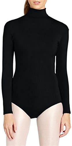 Lifup Damen Ballettanzug Langarm Body Gymnastikanzug Ballett Trikot Einteiler Bodysuit mit Rollkragen Schwarz XL