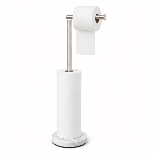 Songtec Toilet Paper Holder Stand, Free Standing Tissue Roll Holder, Heavy Natural Marble Base, Sturdy for 5 Toilet Paper Rolls (Marble Base, Brushed Nickel)