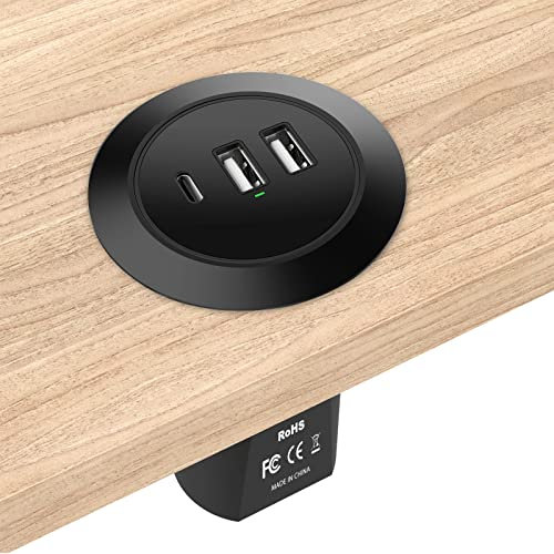 Simpeak 45 W USB-inbyggt uttag, 3-port USB-inbyggt uttag, laddare, bordsuttag USB-hub skrivbordstillbehör kompatibel med iPhone/iPad/Huawei/Xiaomi/Samsung, svart