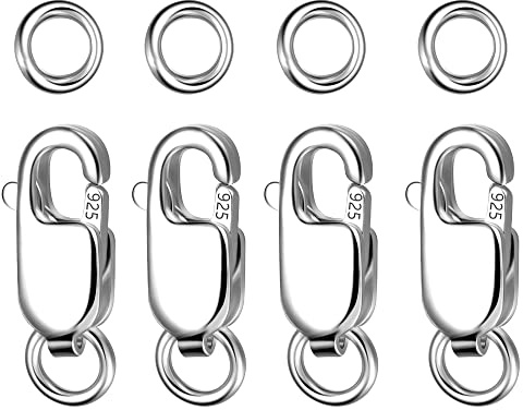 8PCS Solid Sterling Silver 925 Lobster Claw Clasps with Jump Rings, Necklace Bracelet Jewelry Silver Clasps for Jewelry Making Necklace Bracelet DIY, Large Lobster Claw 12mm Split Rings 4mm Set