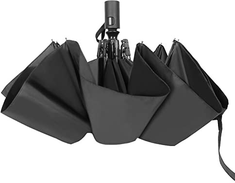 UKOFEW Regenschirm Sturmfest, Sonnenschutz Regen-schirm Im Freien UV Faltender, Schirm mit Auf-Zu-Automatik, 8 Rippen Umbrella, Regenschirm Klein, Schwarz