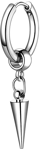 JewelryWe Smycken herr örhängen kreoler med syl taper spets, kedja och tofshänge rostfritt stål öronmanschett stiftörhänge öronpiercingar för män kvinnor svart/guld/silver, 3.1 cm, Rostfritt stål