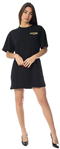 Moschino Maxi T-Shirt Abito Corto Over Nero da Donna con Stampa Logo Strass (S)