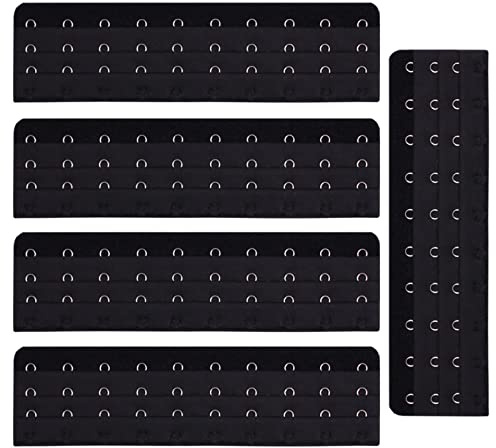 Necalisi 5 Piece Bra Extender Bra Strap Extenders Extensions Elastic Extender Set 3 Rows x 7/8/9/10/11/12 Hooks One Size Black 4