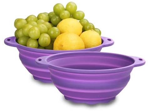 Jovilife Collapsible Mixing Bowl 2 Pack Camping Bowl Outdoor Hiking Travel 64oz Collapsible Bowl for Storage and Mixing Food-Grade Silicone Food Storage Container(Purple)