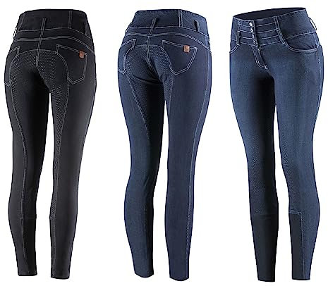 NETPROSHOP Damen Jeans Reithose Liza Hoher Bund Silikon Vollbesatz Schwarz Größe 46, Damengroesse:46, Farbe:Schwarz