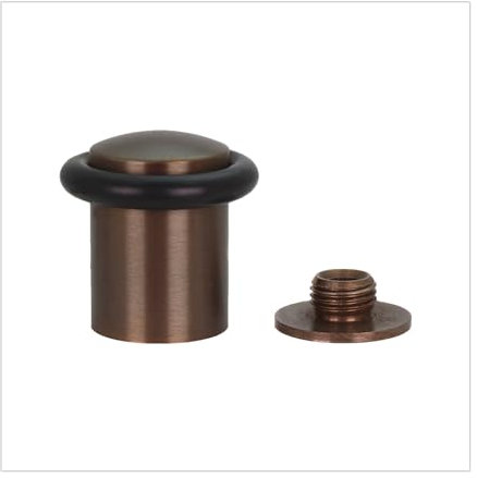 EVI Herrajes | Türstopper aus Messing - Rustikal Finish | Ø24x35mm | Gewindebasis | Schwarz Natursilikonkautschuk| inkl. Schraube + Klemmdübel | I-108