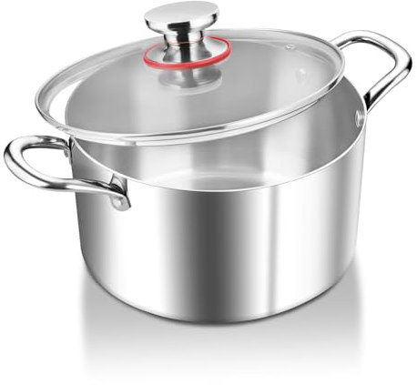 HaWare 5.8L Stock Pot, Tri-Ply Stainless Steel Soup Pot with Visible Lid, 24cm Cooking Induction Stockpot for Pasta/Meat/Soup, Suit for All Kitchen Stove Top, Healthy & Non Toxic, Easy Clean