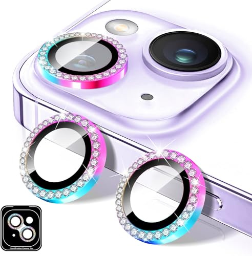 Kucheed Diamond Camera Lens Protector Compatible for iPhone 12/12 Mini, Bling Tempered Glass Camera Cover, Individual Automatic Alignment Metal Rings, Glitter Phone Lens Cover Film Stickers