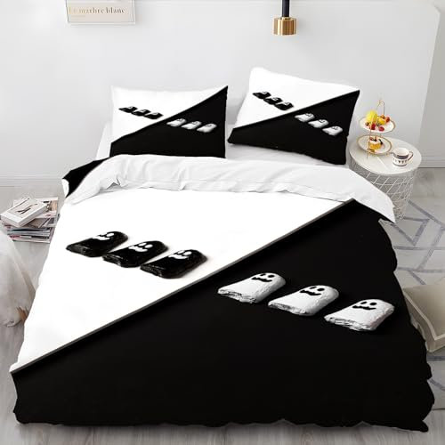 BettwäSche 220x240 Schwarz Und Weiß Bettbezug mit 2 Kissenbezug 80x80 cm Weiche und Angenehme 120g Mikrofaser Bettwaren Geist Bettwäsche-Sets 3-Teilig mit Reißverschluss für EinzelbettDoppelbett
