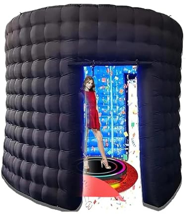 ZHIXUMM Enceinte De Cabine Photo 360°, 3 Portes + Rideau + Souffleur d'air, Fond Mural Gonflable De 3 M De Large, Toile De Fond IntéRieure avec LumièRe LED Rvb, pour Mariage, éVéNements en Direct