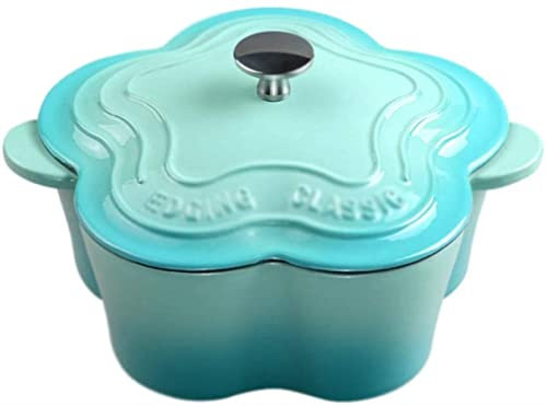 Braising Pans 22cm Flower Type Cast Iron Enamel Pot Soup Pot Enamel Thickened Small Saucepan Non Stick Sauce Pan Induction Cooker Casserole Dish (Color : Blue)(Blue)