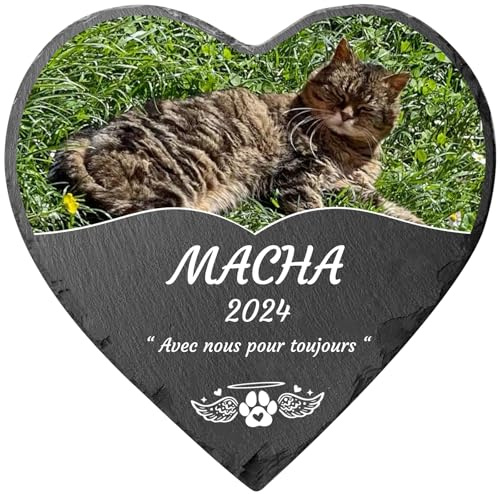 Jodimitty Grabstein Hund Katze Haustier personalisierte Farbe Foto & Name & Lebensspanne & Nachricht & Muster, Grabplatte Gedenkstein Tombstone mit Gravur für Drinnen Draußen, Herz, 15cm/20cm