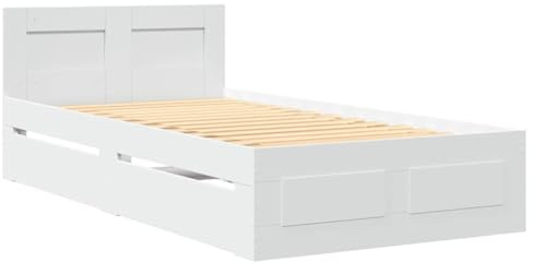 vidaXL Bettgestell, Bett mit Kopfteil, Bettrahmen mit Lattenrost, Einzelbett Schlafzimmerbett mit Stauraum, Weiß 90x200cm Holzwerkstoff