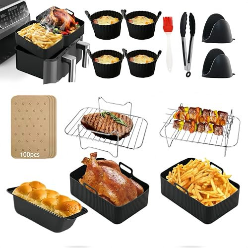 Ninja Heißluftfritteuse Zubehör Airfryer Zubehör für Ninja Foodi Max Dual Zone AF400EU AF300EU - 14 PCS Air Fryer Accessories für 7.6L-9.5L und Meisten Dual Zone Airfryer BPA-frei