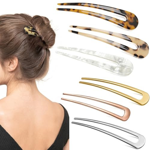 Alethron 6 Stück Haarnadeln, French Twist Hair Pin, Für Haarnadel Haarnadeln Groß U-förmige Hair Clip Haarnadel Haarklemmen Damen Retro Haarstäbchen Gold Silber