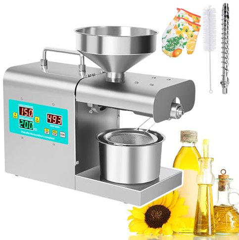 pedenencelia Presse Huile,Extracteur D'huile Automatique Électrique Chaud/Froid 820W,Pressage sans Friture/Double Pressage Chaud/Froid avec Tige Pressage,Trémie,Tasse Huile,pour Cacahuètes Soja