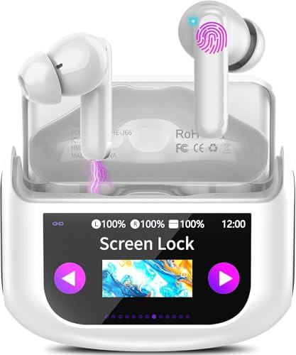Thunelec Touchscreen Bluetooth Kopfhörer, In Ear Kopfhörer Kabellos Bluetooth 5.4 Elfenbeinweiß