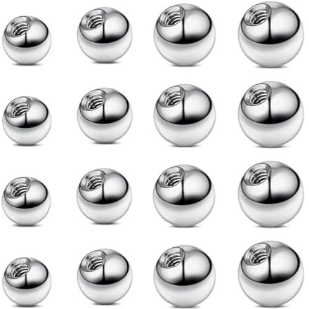NOPKESV 16 piezas Bolas de reemplazo Acero inoxidable Para labio Nariz Hélix Lengua Ombligo Joyería de piercing lengua acero quirurgico piercing pezon industrial (3/4/5/6mm) (Plata)