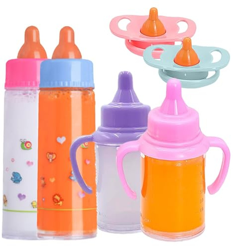 Puppenfütterungsset – Fütterungszubehör für kleine Puppen mit Milchflaschen und Saft | Puppenflasche, die mit Schnuller und Futterset verschwindet.