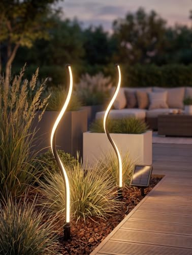 Northpoint LED Gartenstecker 2er-Set Solar Dekorationslicht warmweißes Licht wetterfest Dämmerungssensor (Twisted)