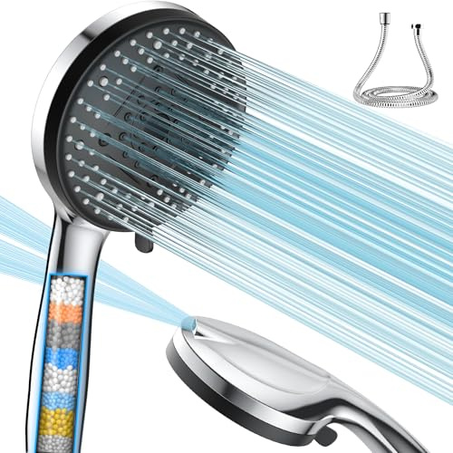 VOXON Filter Shower Head with 1.5M Hose & 10Modes, Large & Chlorine Removal | Large Powerful Showerhead，Water-saving, Easy-clean Silicone Nozzles, Anti-clog, Leak-proof, Tool-free Install