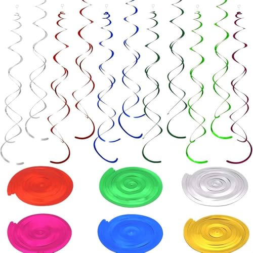 QHFlashbuy Serpentinas Cumpleaños Espiral,30 PCS Cumpleaños Serpentinas Fiesta Guirnalda de Techo Serpentinas Adornos Cumpleaños para Cumpleaños Suministros para Banquetes 70CM