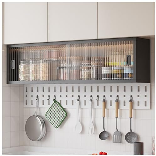 Armoire de rangement murale moderne pour cuisine avec portes en verre - Armoire élégante pour garde-manger et bureau - Économie d'espace - Étagère flottante pour boîte à pain