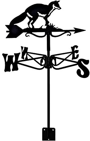 Wetterfahne aus Metall, Vintage, schwarz, Wetterfahne, Windrichtungsanzeiger für den Außenbereich, Garten, Dach, Koppel, Dekoration, Windfahne (Fuchs)