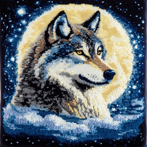 Taxpy Kit D'Oreiller À Crochet De Verrouillage, Lune et Loup Kit Coussin au Point Noué, Loquet Crochet Complet Housse de Coussin, Couture,43x43cm