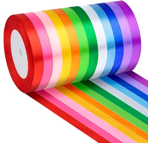 Vortify 12 Farben Satinband, 10 mm x 22 m Polyester Geschenkband, Schleifen Valentinstag Stoff Dekoband Set für Hochzeit Dekoration, Geschenk Verpackung, Basteln