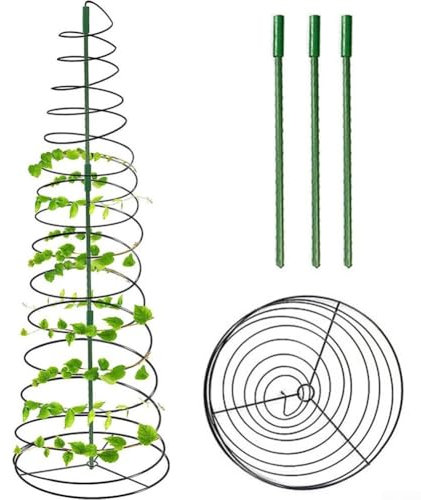 Zeroupshop Treillis de jardin en métal - Support en spirale pour plantes grimpantes, pois, haricots verts - Tour avec 9 supports extensibles jusqu'à 133 cm