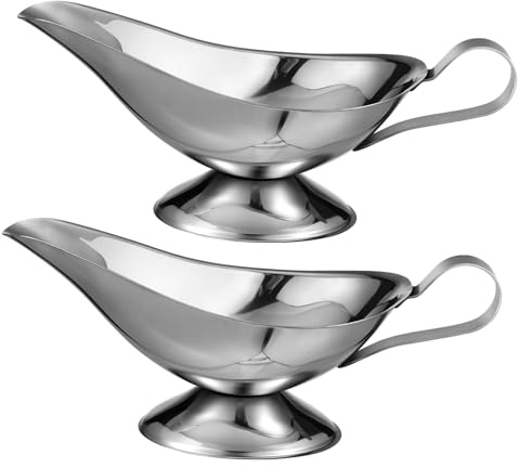 COLLBATH 2 Stück Saucenschalen aus Edelstahl mit Griff Soßenkännchen zum Servieren Tropffreie Soßenbehälter für Küche und Catering